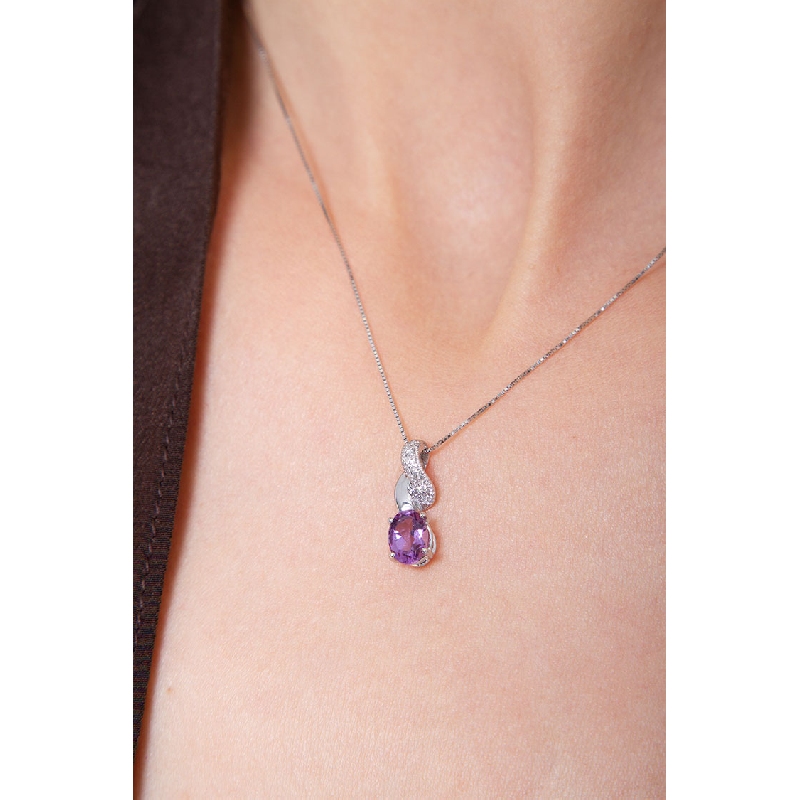 Collier femme en or blanc 18k avec améthyste et diamants