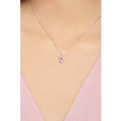 Collier en or blanc 18K avec pendentif cœur en saphir rose et diamant 2