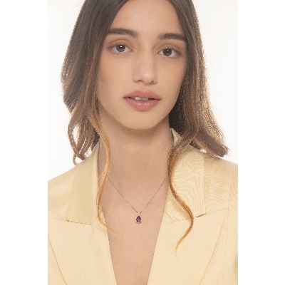 Collier or blanc 18k avec améthyste goutte et diamant