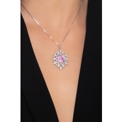 Pendentif en or blanc 18k avec saphir rose et diamants 2