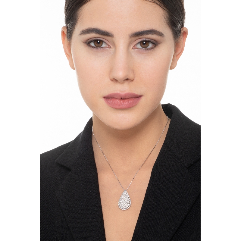 Collier or blanc 18K avec pendentif pavé de diamants