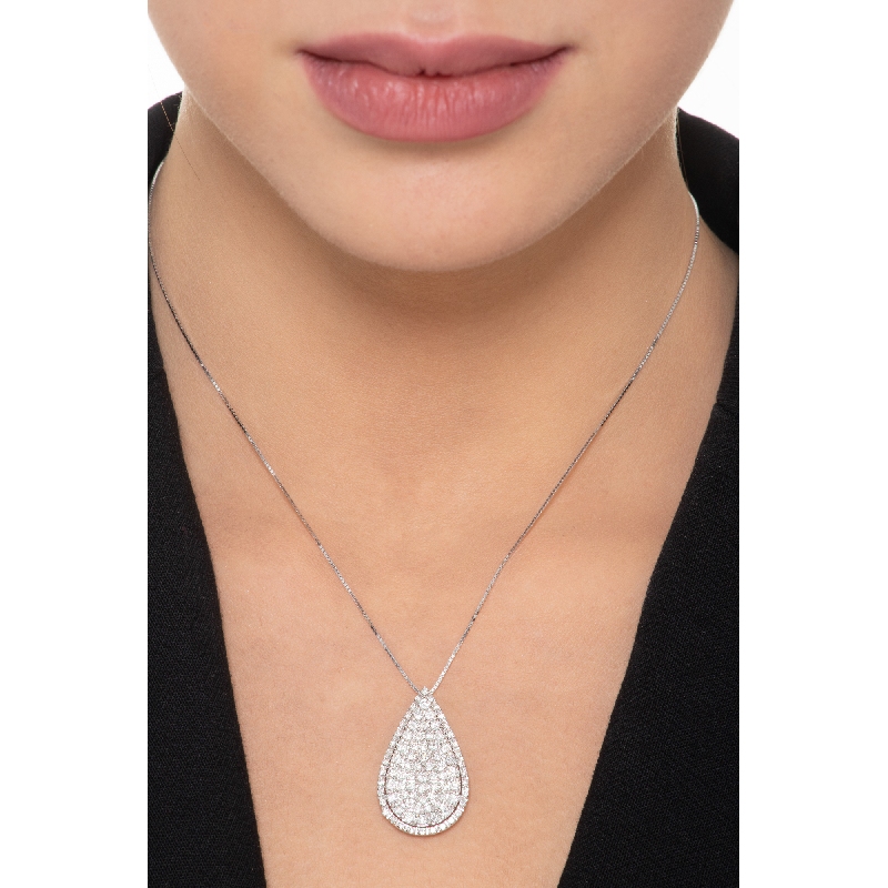 Collier or blanc 18K avec pendentif pavé de diamants