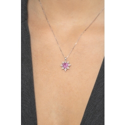Collier saphir rose en or blanc 18k forme de fleur 2
