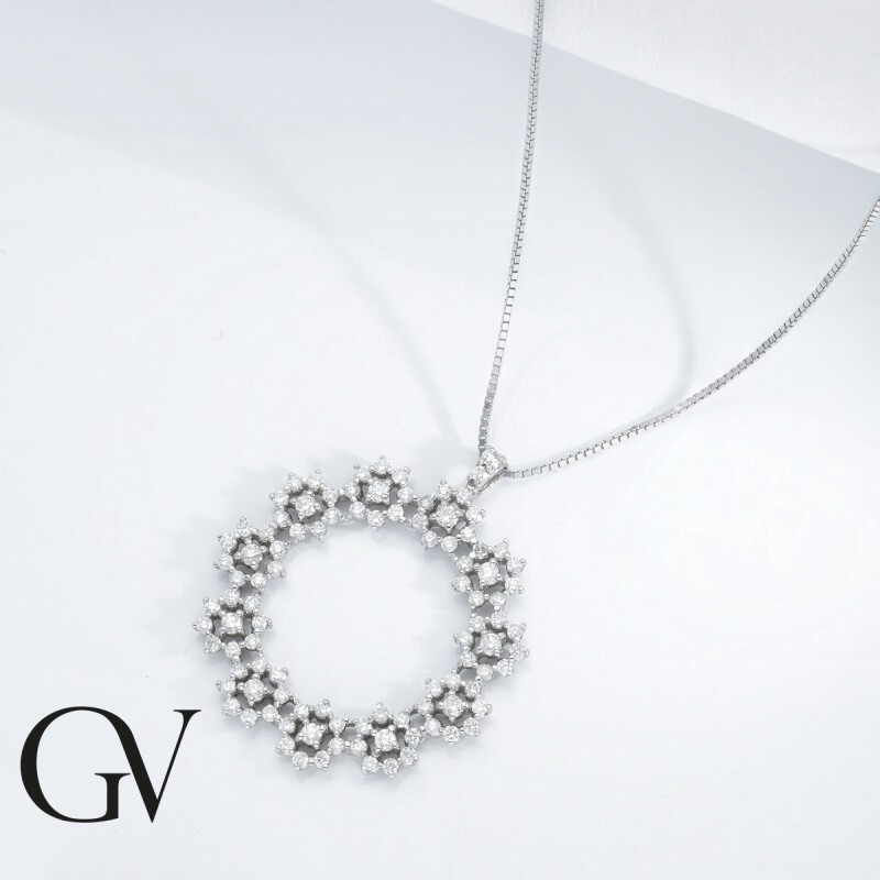 Collier Cercle etoiles en Or Blanc 18k et Diamants