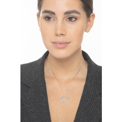 Collier Cercle etoiles en Or Blanc 18k et Diamants