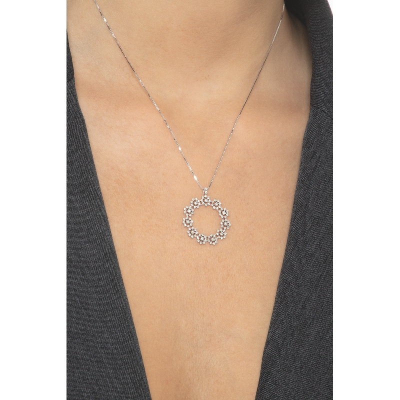 Collier Cercle etoiles en Or Blanc 18k et Diamants