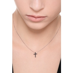 Collier croix en or blanc 18k avec diamants noirs 2