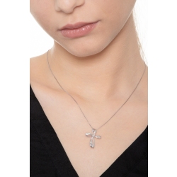 Collier avec croix bombée en or blanc 18 carats avec diamants 2