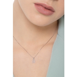 Collier en or blanc 18k avec lettre R sertie de diamants 2