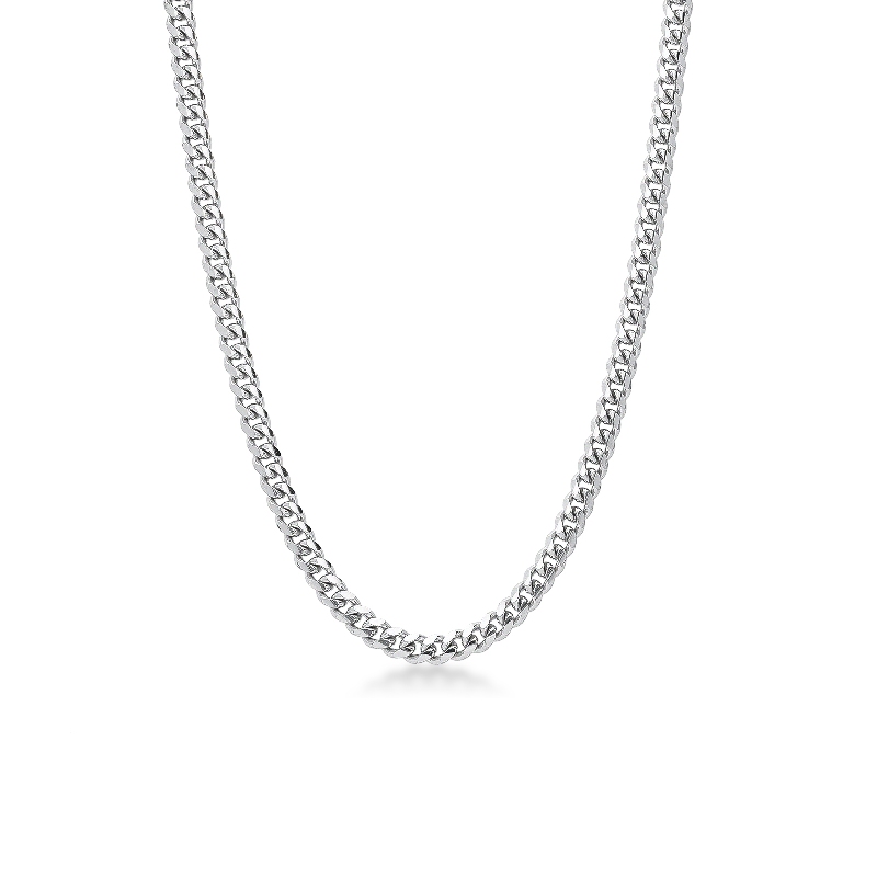Collier groumette plat en or blanc 18k, 60 cm