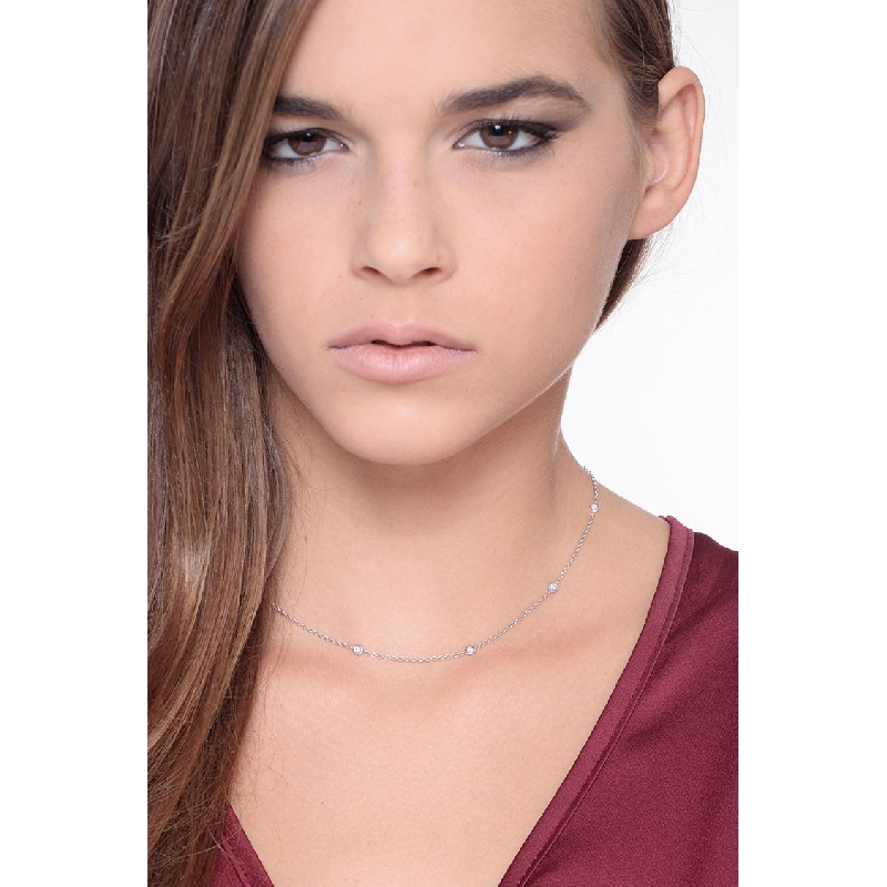 Collier en or blanc 18 carats, de 40 cm, avec diamants