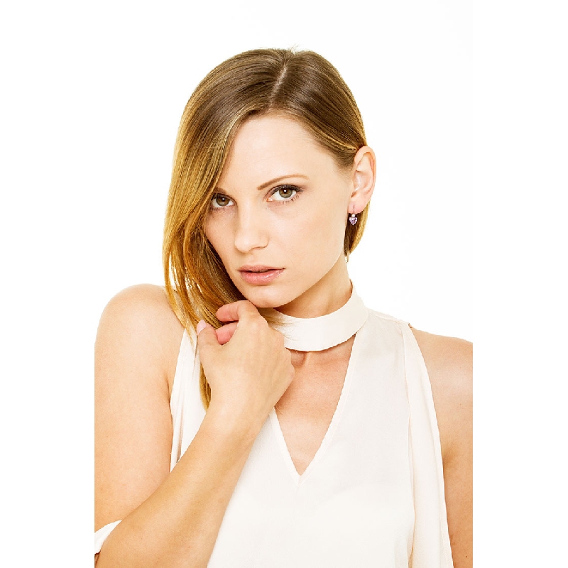 Boucles d'oreilles en or blanc 18k avec améthyste et diamants