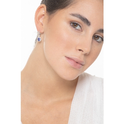 Boucles d'oreilles halo en or blanc 18k avec tanzanites