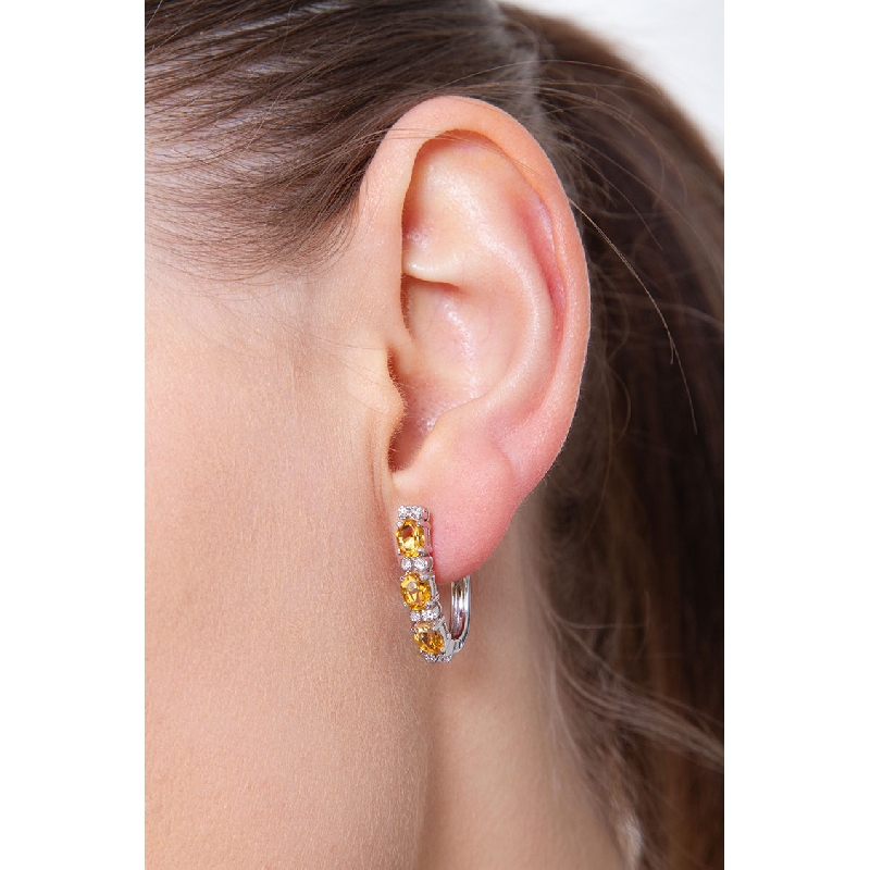 Boucles d'oreilles en or blanc 18k avec diamants et citrines