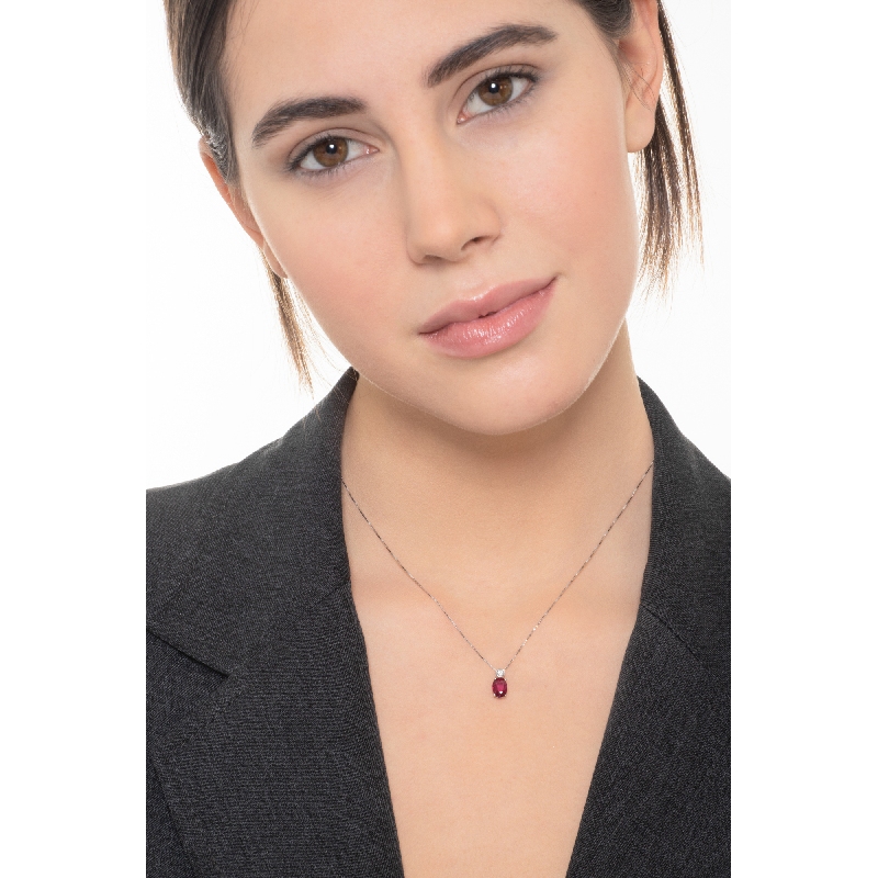 Collier or blanc 18k rubis et diamant