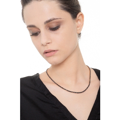 Collier tennis en or rose 18k avec diamants noirs brunis