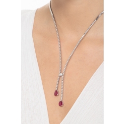 Collier tennis en or blanc 18k avec diamants et rubis goutte 2
