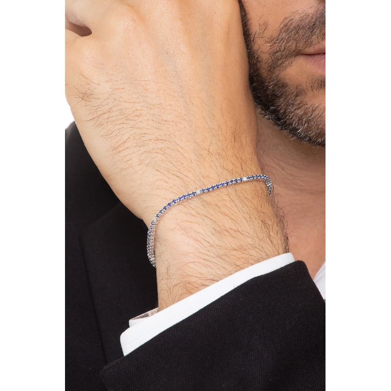 Bracelet Tennis en or blanc 18k avec saphirs bleus et diamants