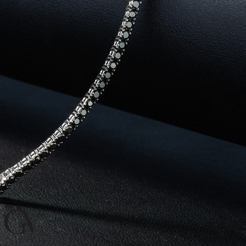 Bracelet Tennis en Or Blanc 18k et Diamants Noirs
