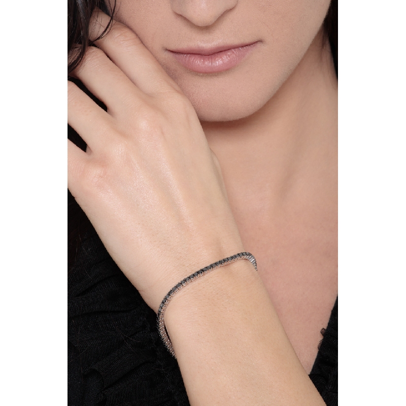 Bracelet Tennis en Or Blanc 18k et Diamants Noirs