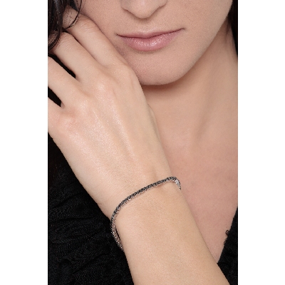 Bracelet Tennis en Or Blanc 18k et Diamants Noirs