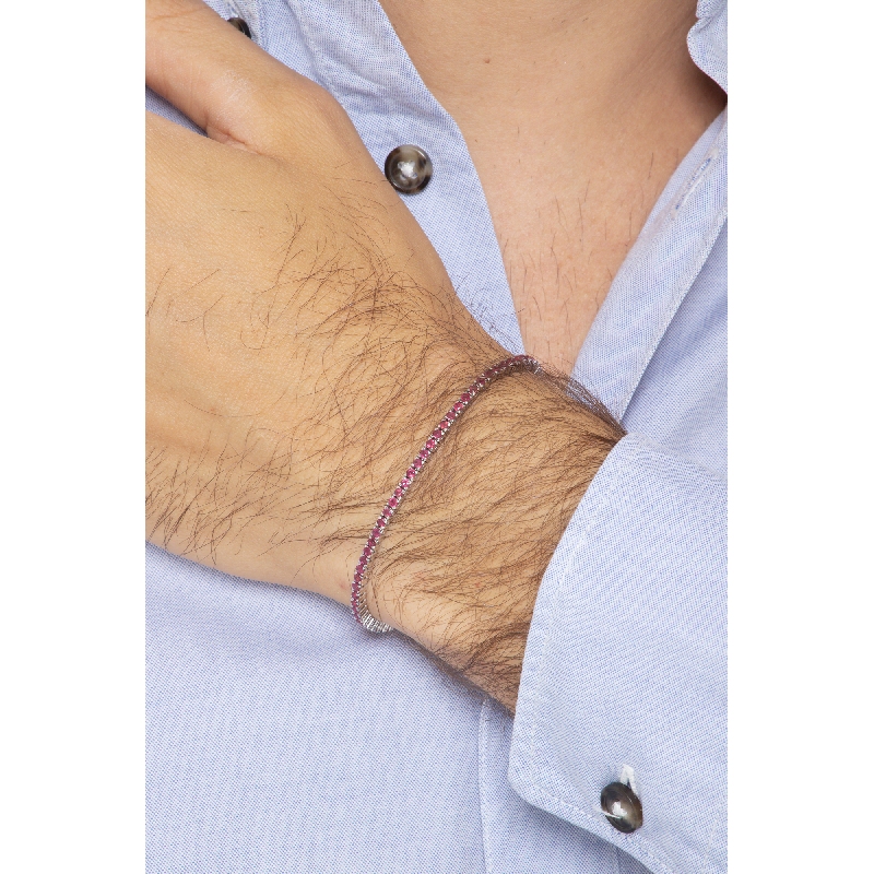 Bracelet Tennis fin en or blanc 18k avec rubis