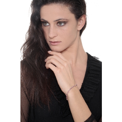 Bracelet Tennis fin en or blanc 18k avec rubis