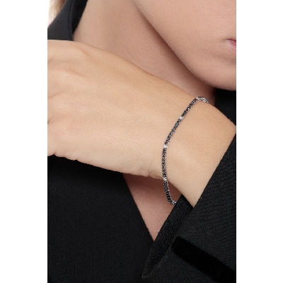 Bracelet unisex tennis fin en or blanc 18 carats avec diamants noirs et blancs