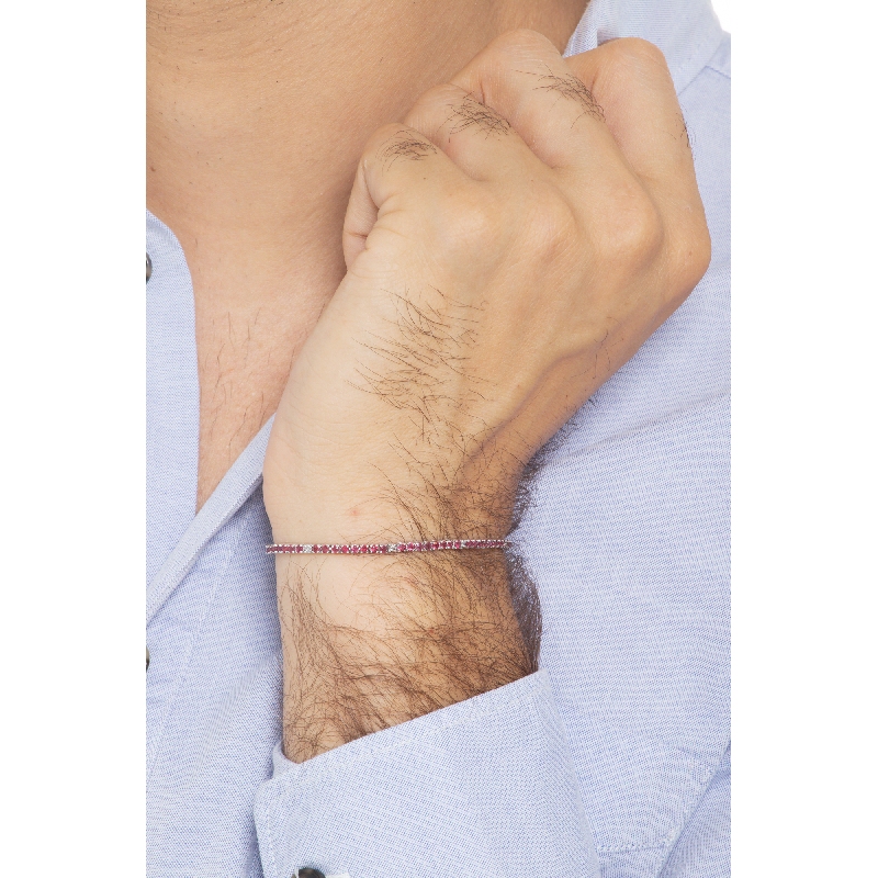Bracelet Tennis or blanc 750 avec rubis et diamants