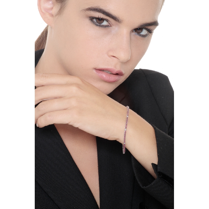 Bracelet Tennis or blanc 750 avec rubis et diamants