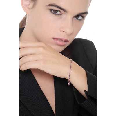 Bracelet Tennis or blanc 750 avec rubis et diamants