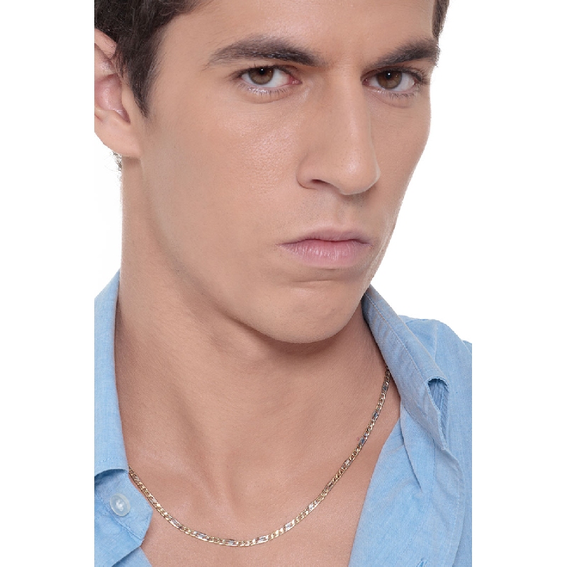 Collier homme en or jaune et blanc 18k, 50 cm
