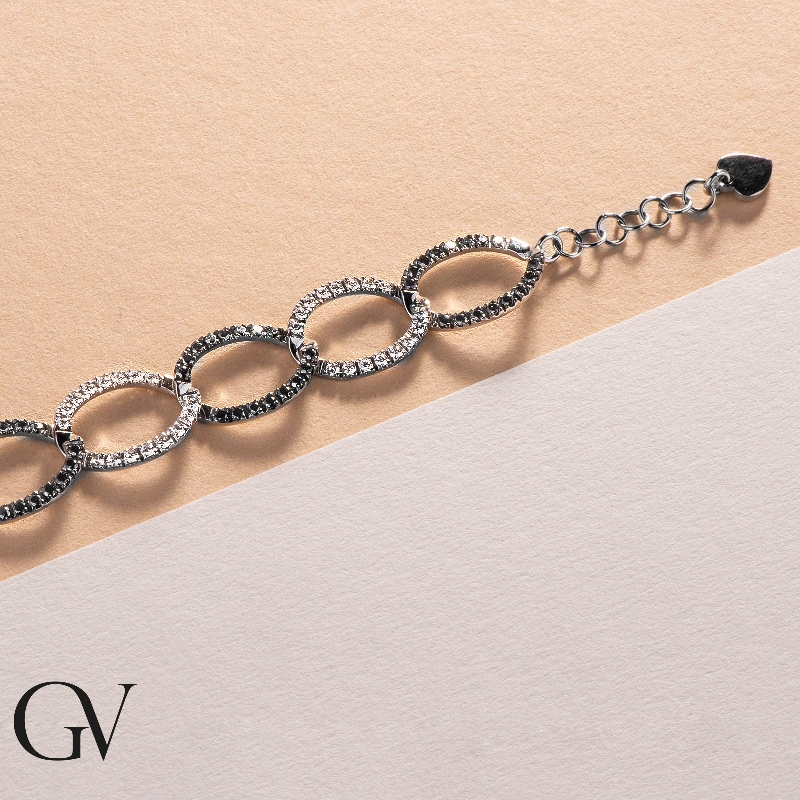 Bracelet ovales en or blanc 18K avec diamants noirs et blancs