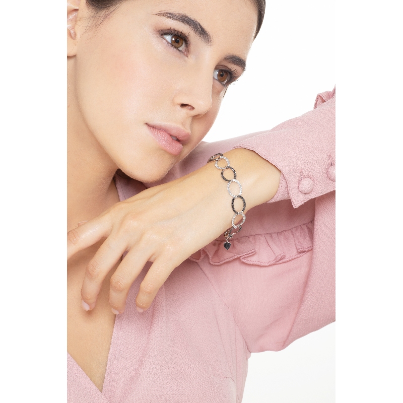 Bracelet ovales en or blanc 18K avec diamants noirs et blancs