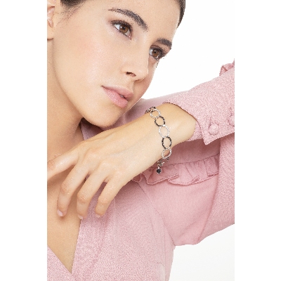 Bracelet ovales en or blanc 18K avec diamants noirs et blancs