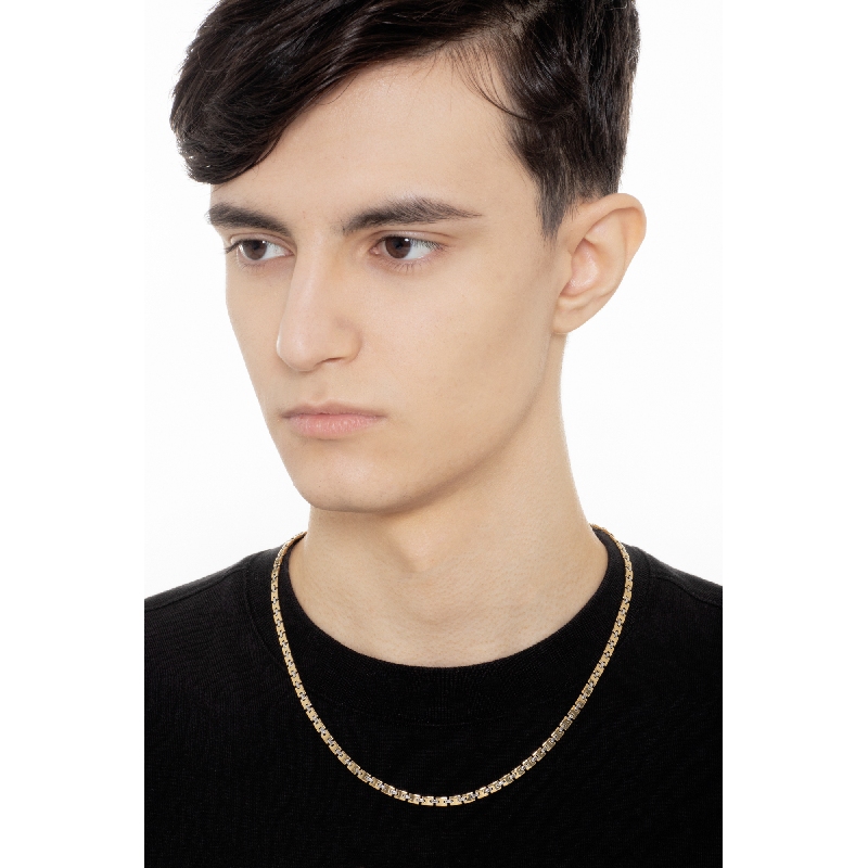 Collier homme en or jaune et blanc à maillons carrés