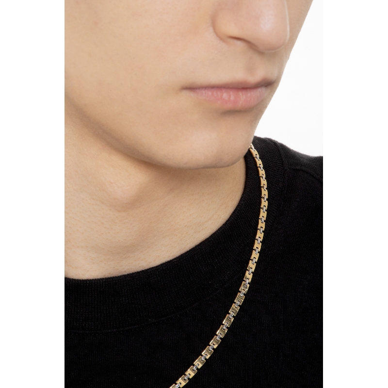 Collier homme en or jaune et blanc à maillons carrés