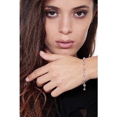 Bracelet en Or Blanc 18k avec perles diamantées de 19 cm