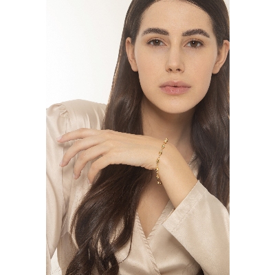 Bracelet Or Jaune 18k avec perles diamantées alternees 19.5 cm