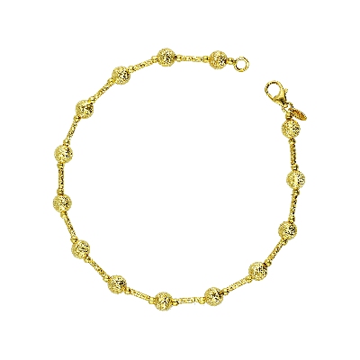 Bracelet Or Jaune 18k avec perles diamantées alternees 19.5 cm