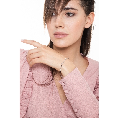 Bracelet or blanc 18k avec diamants, 18 cm