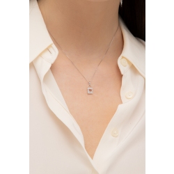 Collier en or blanc 18k avec pendentif cadenas et coeur 2