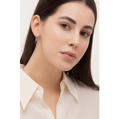 Boucles or blanc 18k avec saphirs ovales et diamants