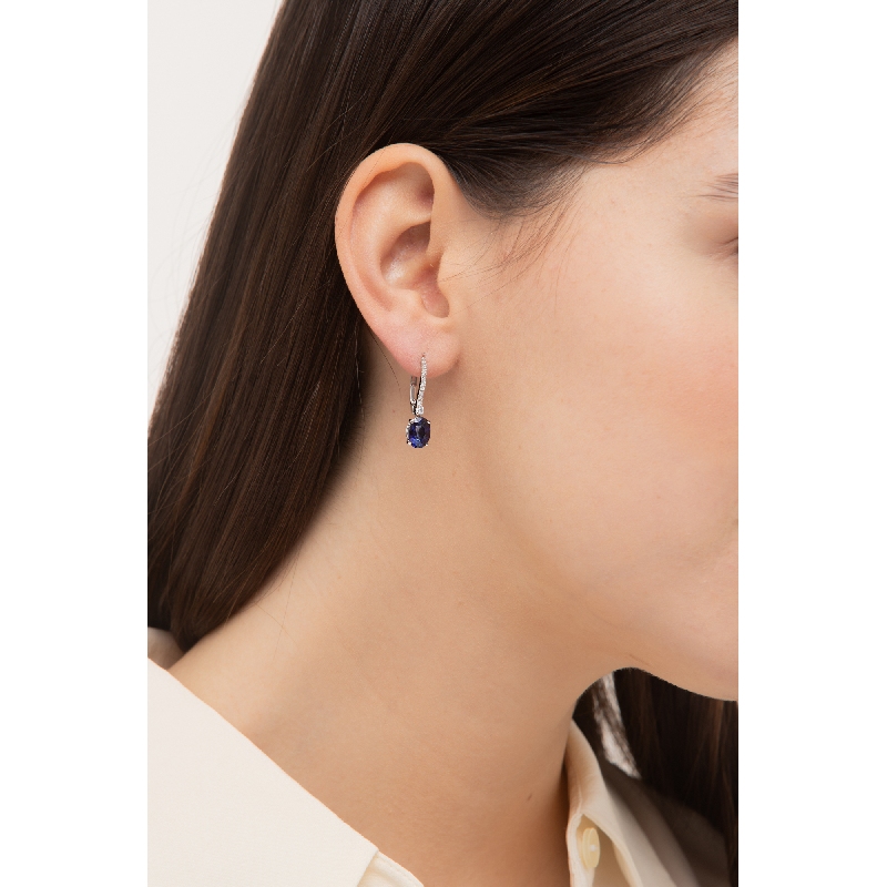 Boucles or blanc 18k avec saphirs ovales et diamants