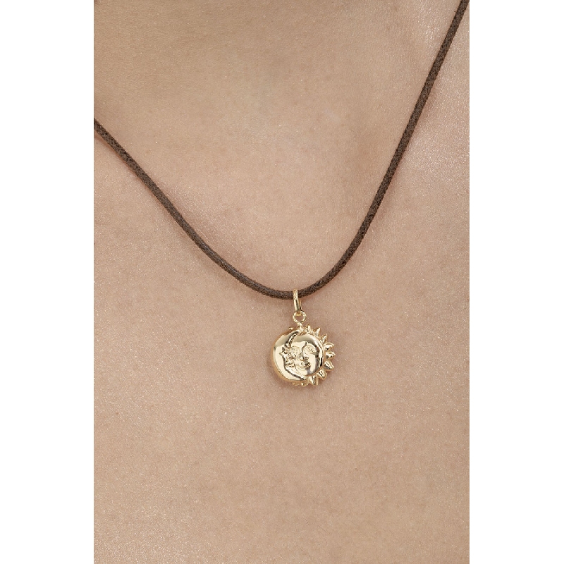 Pendentif soleil et lune en or jaune 18k