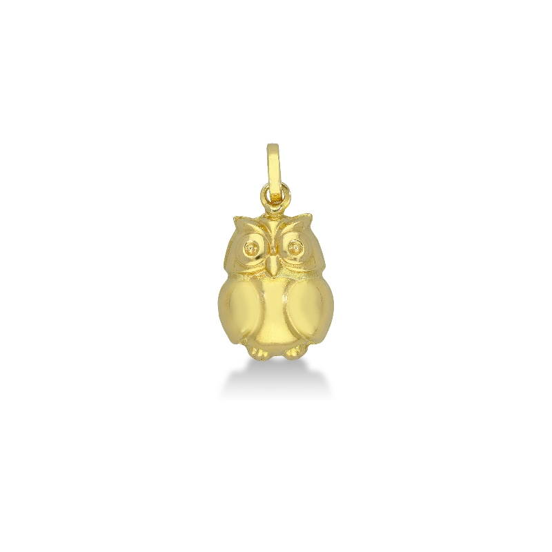 Pendentif hibou en or jaune 18k