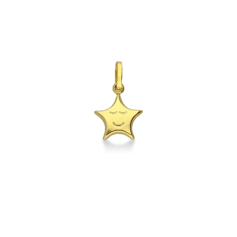 Pendentif étoile avec visage en or jaune 18k
