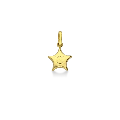 Pendentif étoile avec visage en or jaune 18k