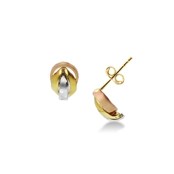 Boucles d’oreilles tressées en or blanc, jaune et rose 18K