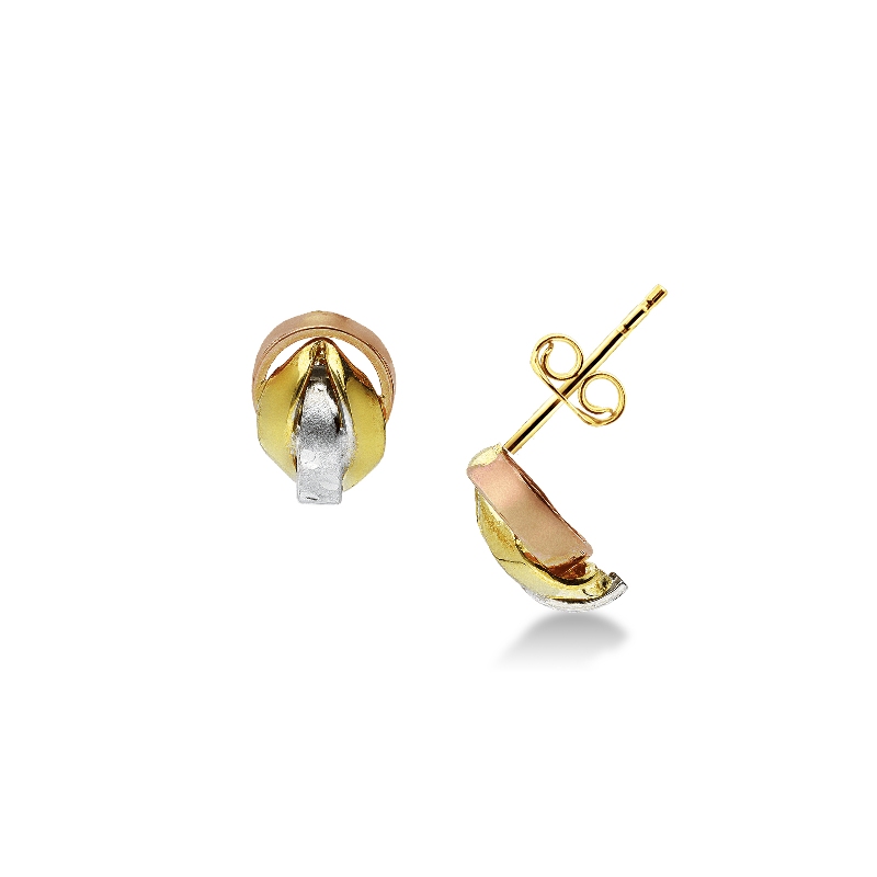 Boucles d’oreilles tressées en or blanc, jaune et rose 18K